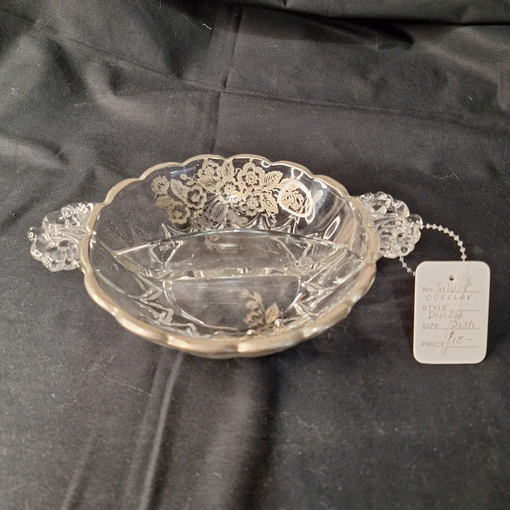 Vintage Silver Overlay Divided‎ Relish Dish Floral Scalloped Candy Bowl 8